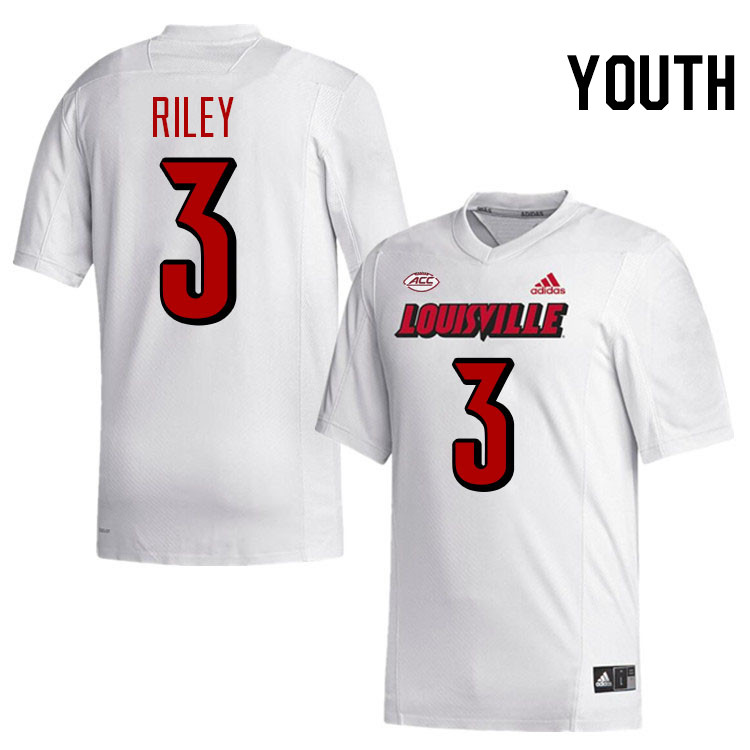 Youth #3 Quincy Riley Louisville Cardinals College Football Jerseys Stitched-White